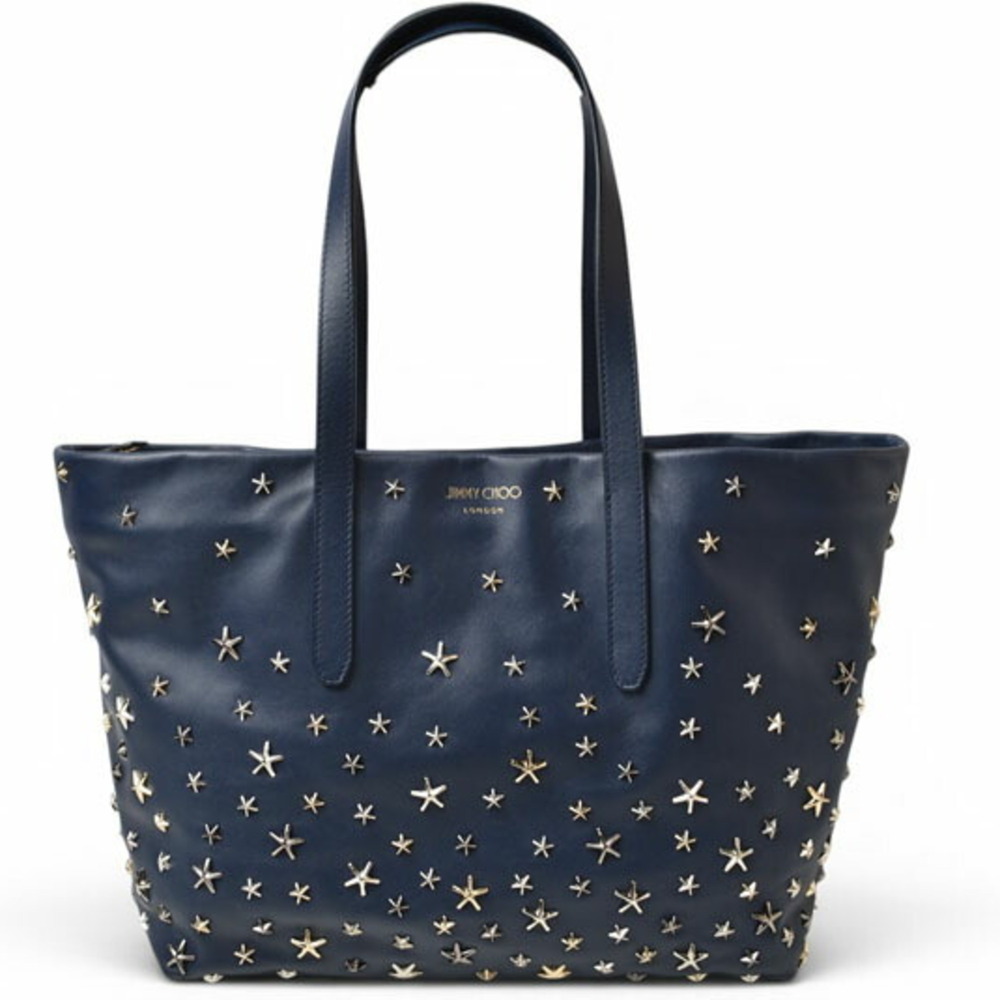 Jimmy Choo tote bag, Sofia navy, star studs, mixed design.